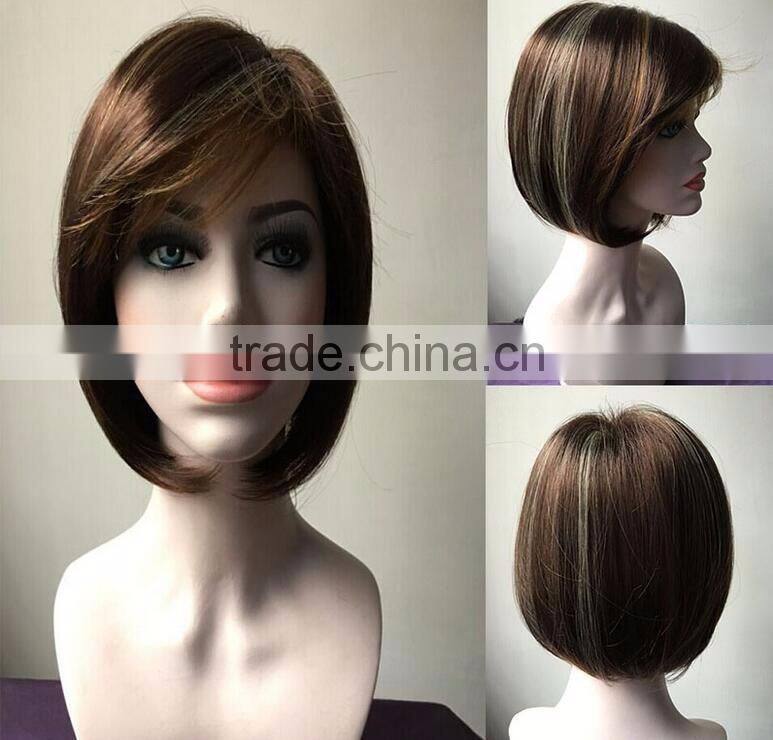 MGOO Short Bob Lace Front Wig Human Hair Party Wig Short Women Wig For Middle Age