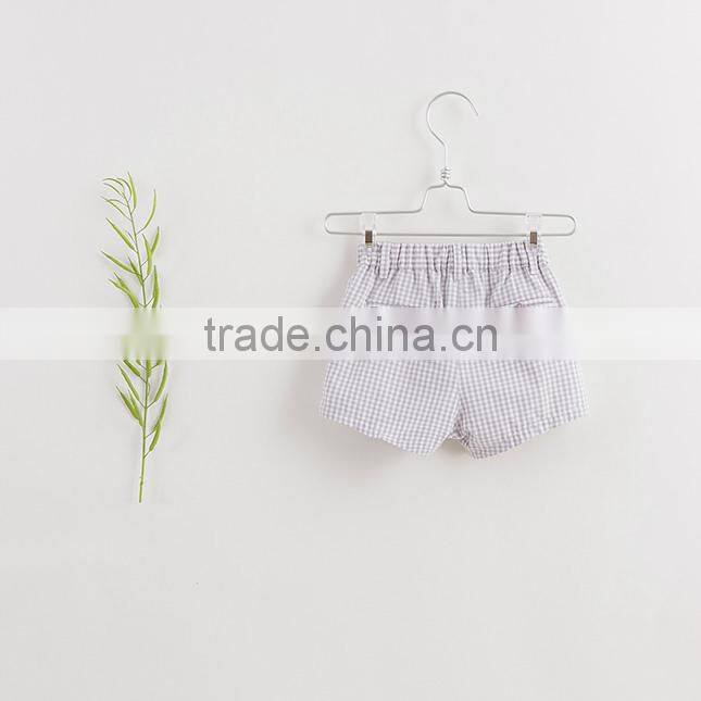 2017 baby boy clothes 2pcs set white linen blouse chest pocket light purple grids shorts