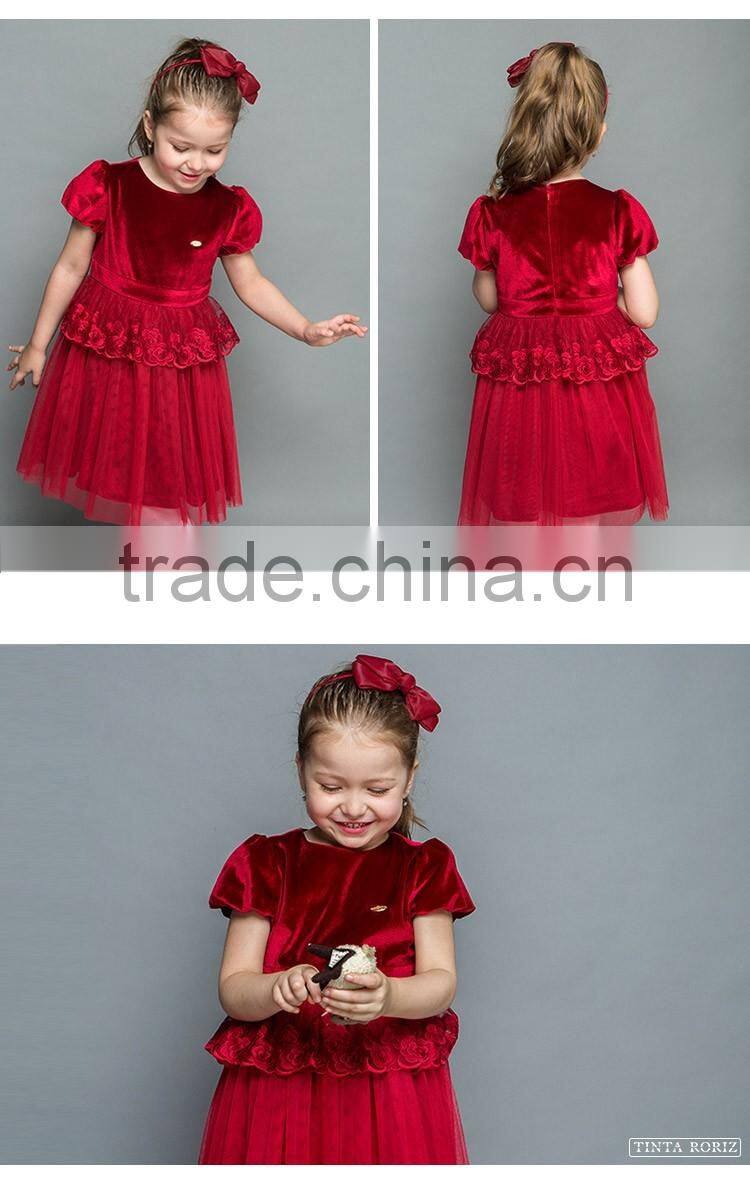 Girls Party Dress Coral Fleece Winter Dress Designs For Girl Of 10 Years Old Short Puff Sleeve Dress