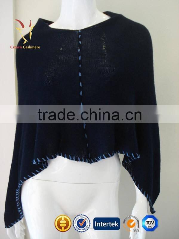 Women Handmade Ribbed Cashmere Poncho Shawl Sale