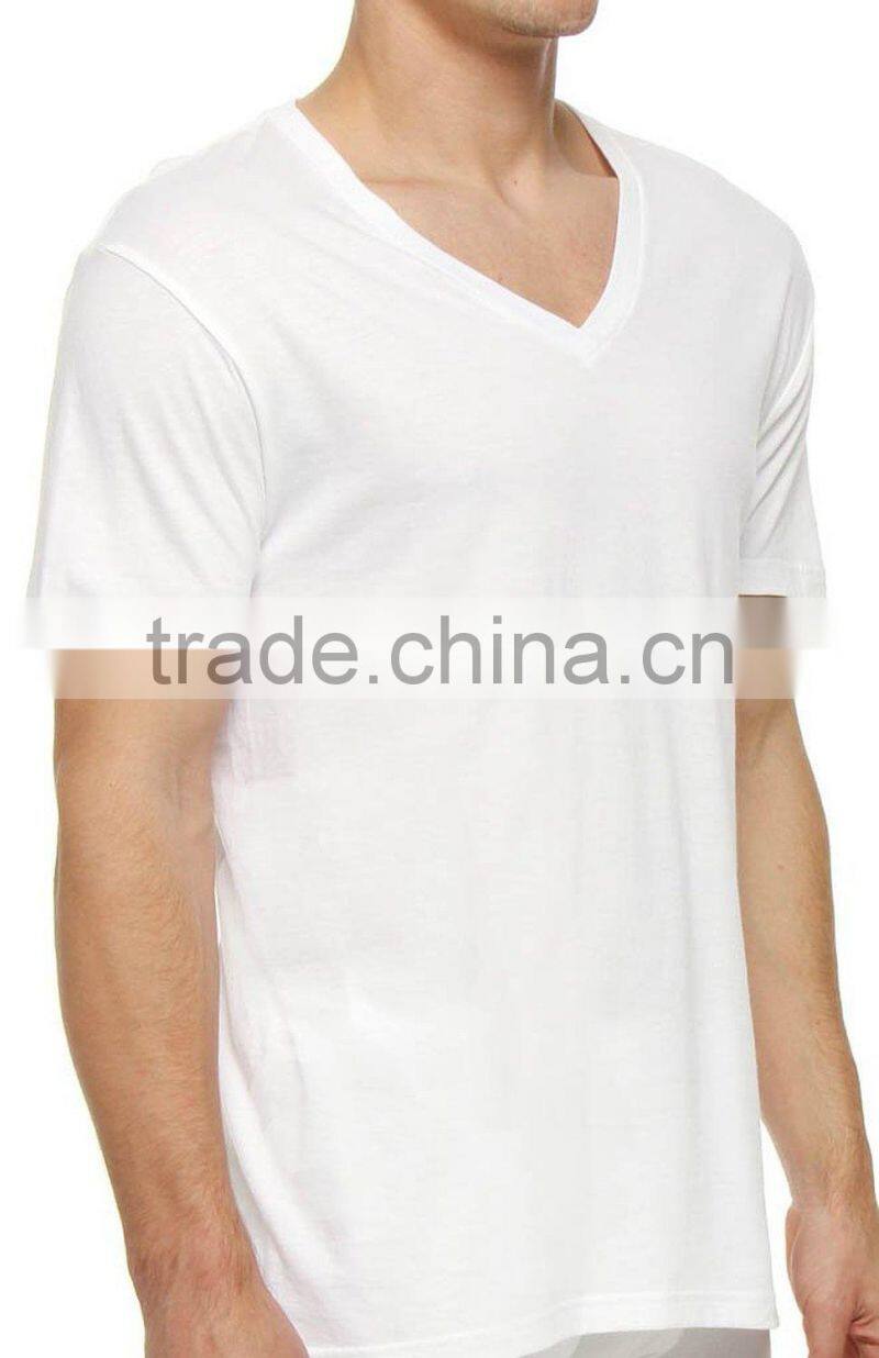 100% Cotton V neck Blank White T shirt