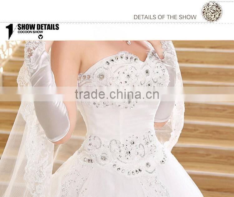 Strapless white gown korean style dropped lace wedding dress patterns