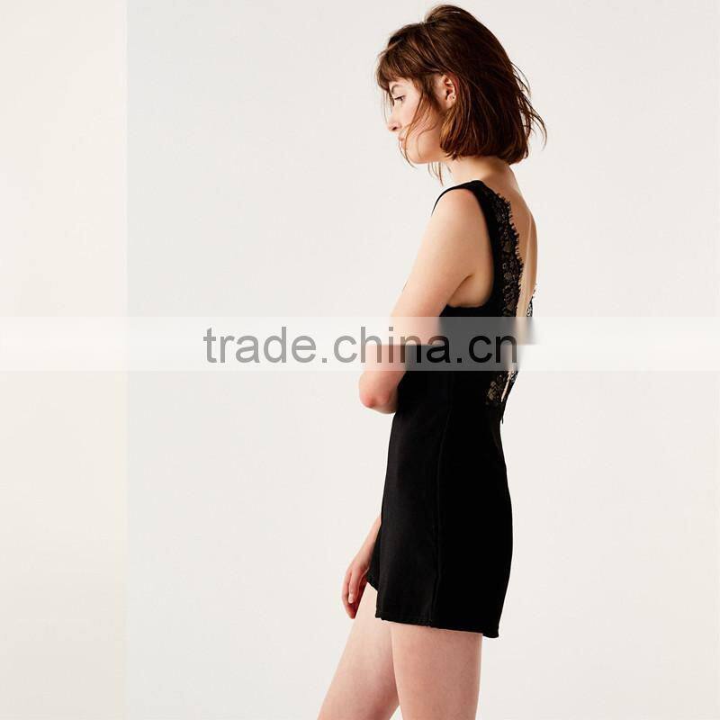 2017 sexy deep V-neck in back and front , women lace back jumpsuit