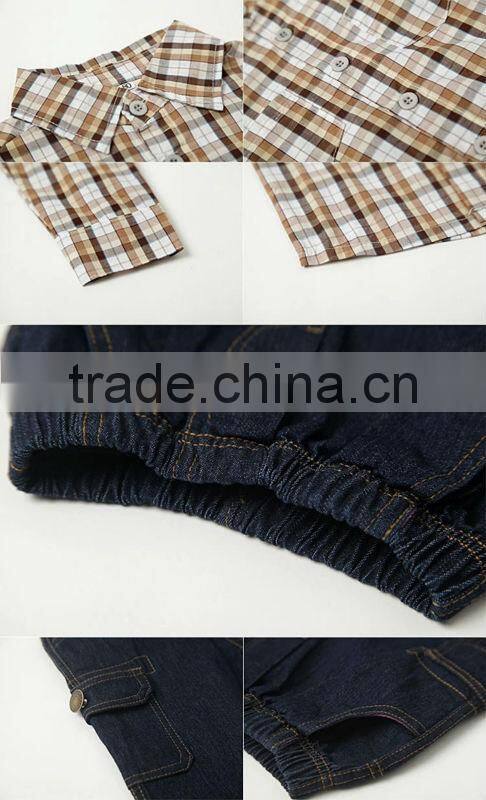 2016 Wholesale Boy Clothing Sets Grid Causal T Shirt And Jean Pants Baby Suits For Children Wear