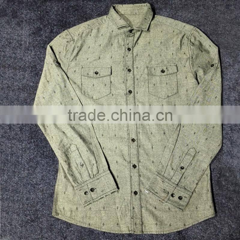 Denim Blue Men's Double Pockets Printed Jean Shirts