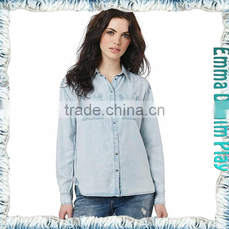 Chinese Manufacturer Girls Sexy Bleaching Wash Jean Shirt