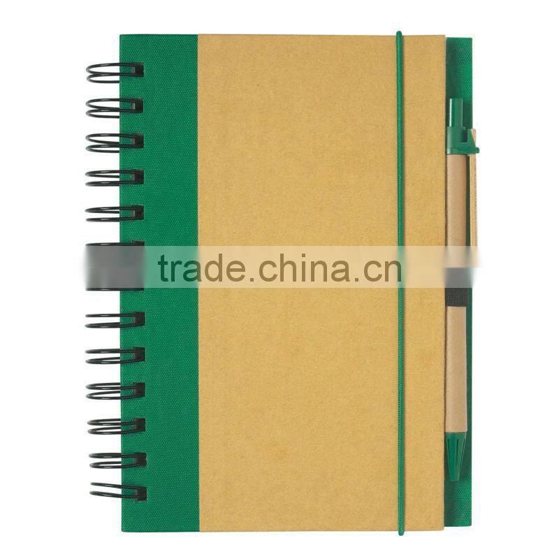 Spiral winding elastic meeting journal notebook with line 70grams 70sheets 30*21cm with kraft paper pen