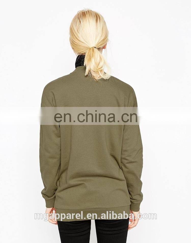 China custom bomber jacket long line cut cotton jersey women long bomber jacket