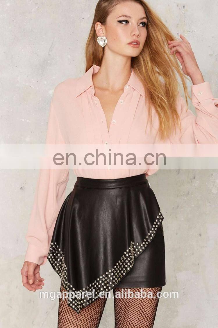 Wholesale latest girls blouse designs long sleeve pleated blouse