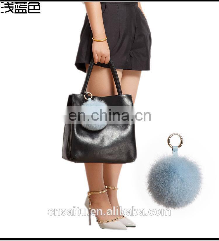 Genuine Fox Fur Keychain In Multicolor Pompom Bag Accessories Fur With Leather