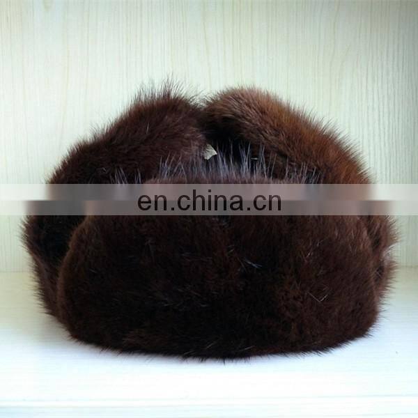 Muskrat fur trapper hat with cloth top for winter wear