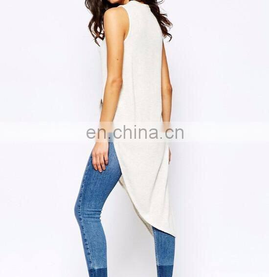 Moda Asymmetric hem ropa mujer algodon t-shirt in split