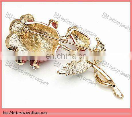 hot sale gold metal red rose flower brooch jewelry