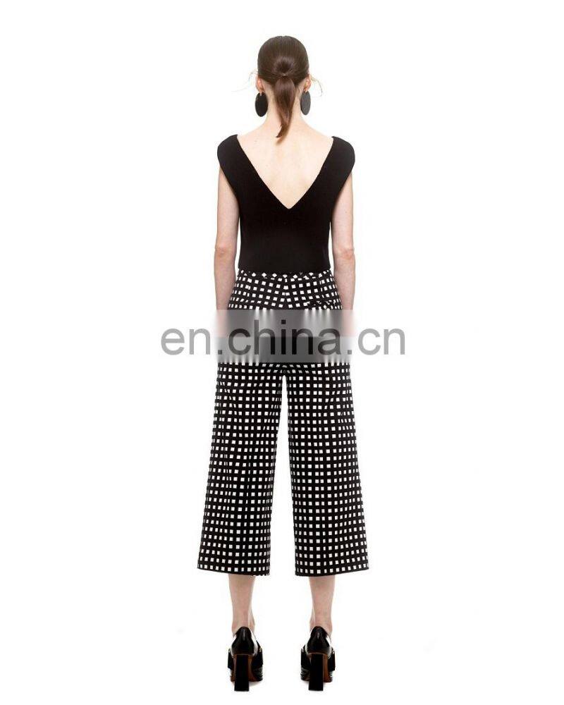Womens Sexy Dress Crop Top and check long pants Two Piece Set