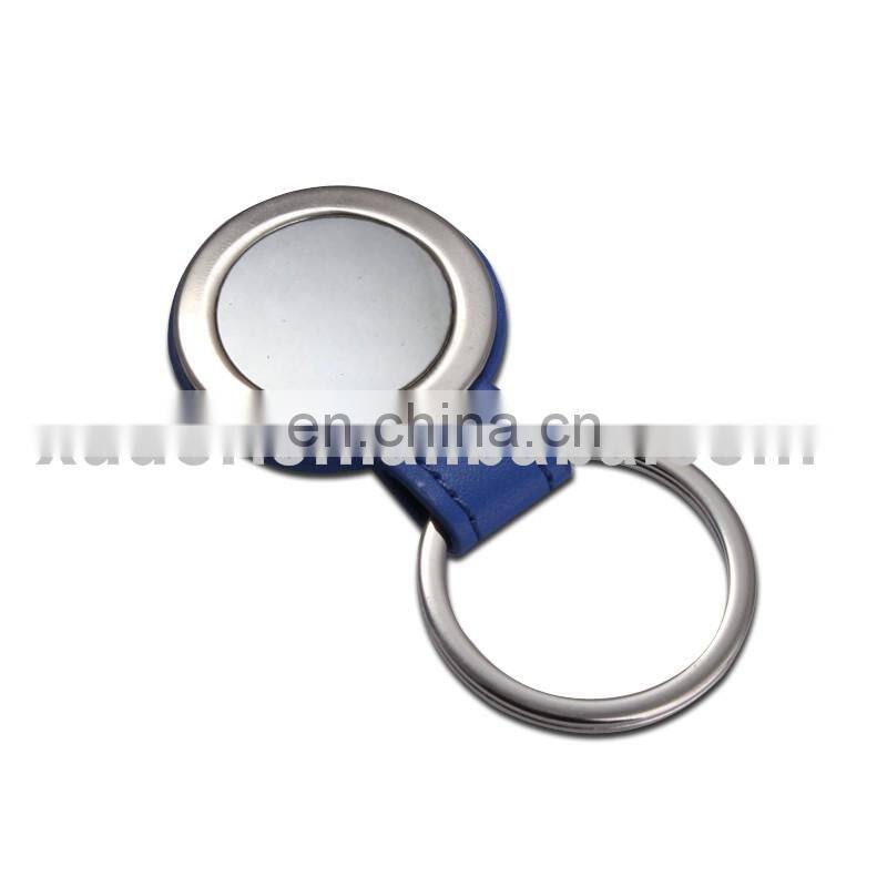 custom logo Round Metal with leather Belt Keychain