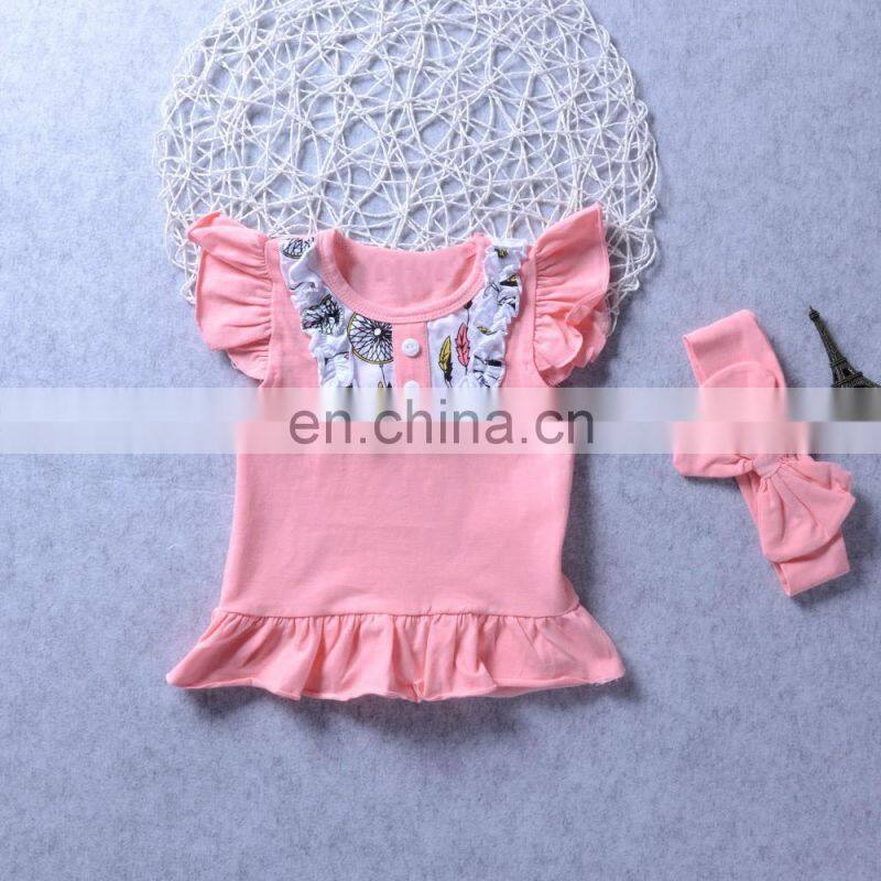 New Fashion Baby Girl Clothing Sets 100% Cotton Ruffle Aeolian Bells Printed Pink Kids Girl Boutique Outfits