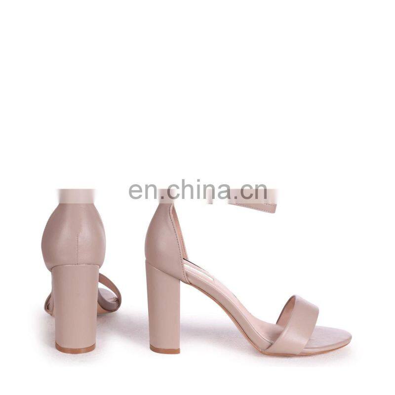 Ladies high quality unique luxury design single sole high block heels ankle strap sandals shoes