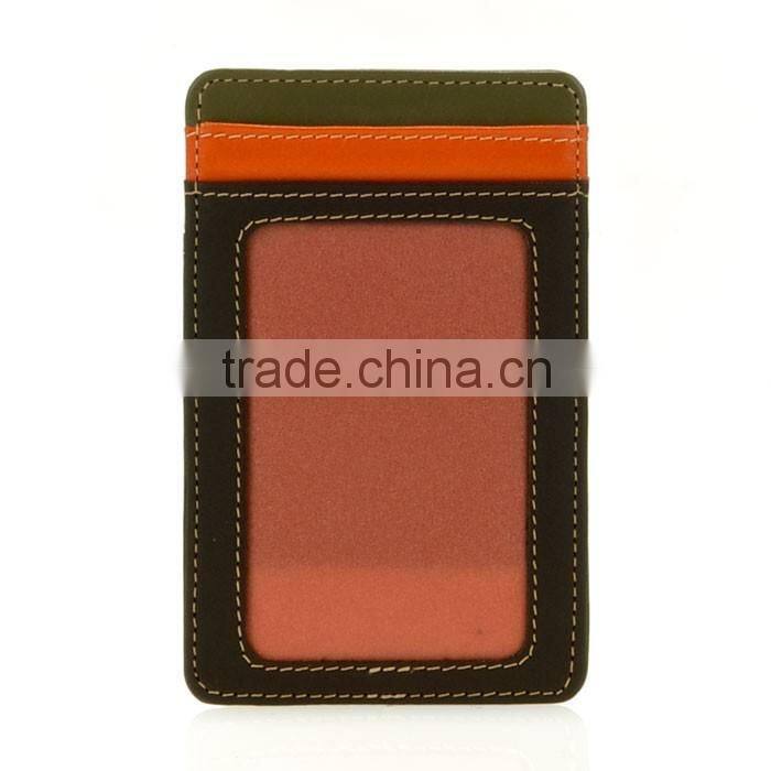 vertically Genuine Leather transparent window Colorful ID Credit Card Holder or Business Name Card Case pocket wallet
