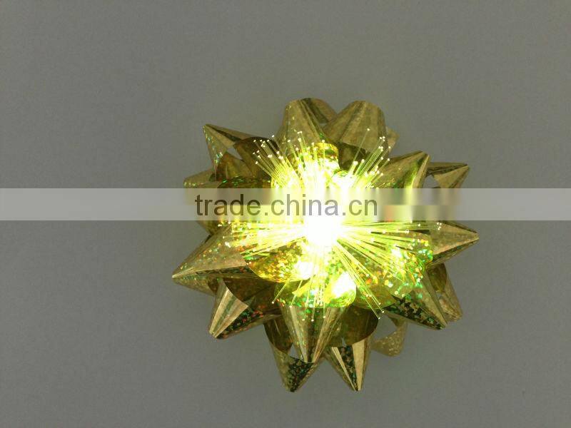 2013 New Design Gift Star Bow With LED Light/3.75" LED Lighting Party Decoration Star Ribbon Bows with fiber optic and bottom