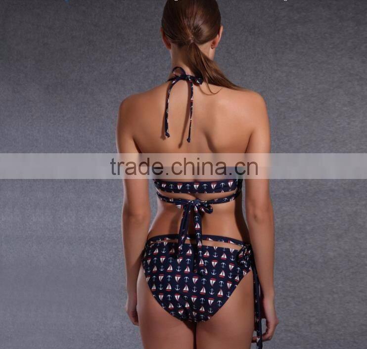 (OEM ODM FACTORY)Sexy push up straps women bikini swimwear bathing suit bikini with decorated bra