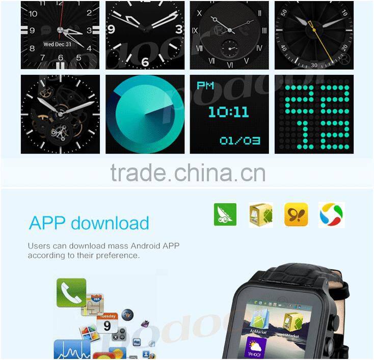 2016 New style fashion leather wrist band waterproof Android smart watch with Camera Support SIM Card and GPS