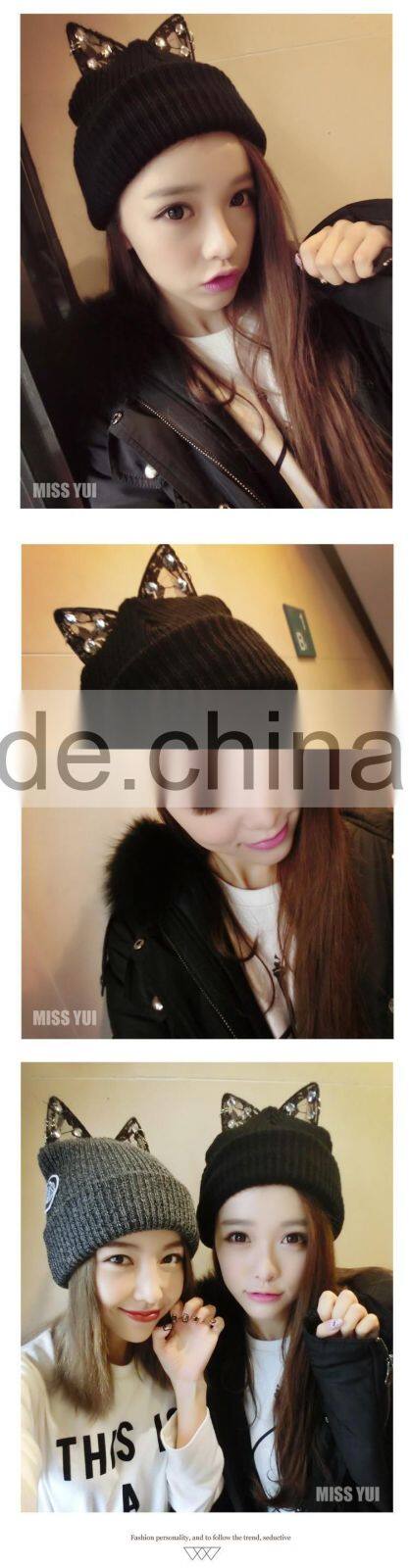 Hot Selling Super Star Rihanna Same Style Lace Cat Ear with Jewelry Embroidery Ladies Hat