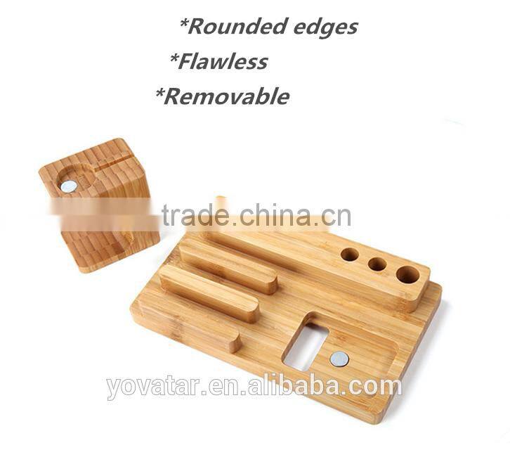 Multi-Functional Watch Holder Stand Wooden Smartphone Mount with Charging Slot