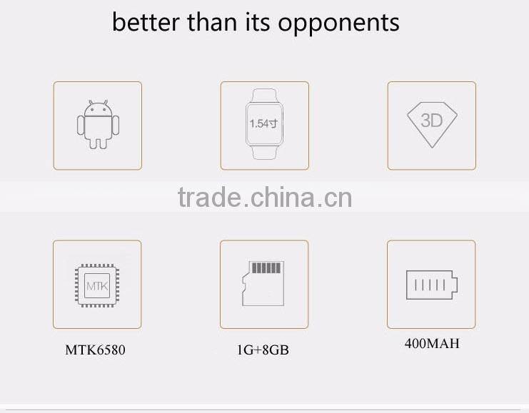 New 2016 Smart Q1 1.54 Inch 2.5D Sapphire Touch Panel MTK6580 Quad Core 3G Wifi Smart Watch