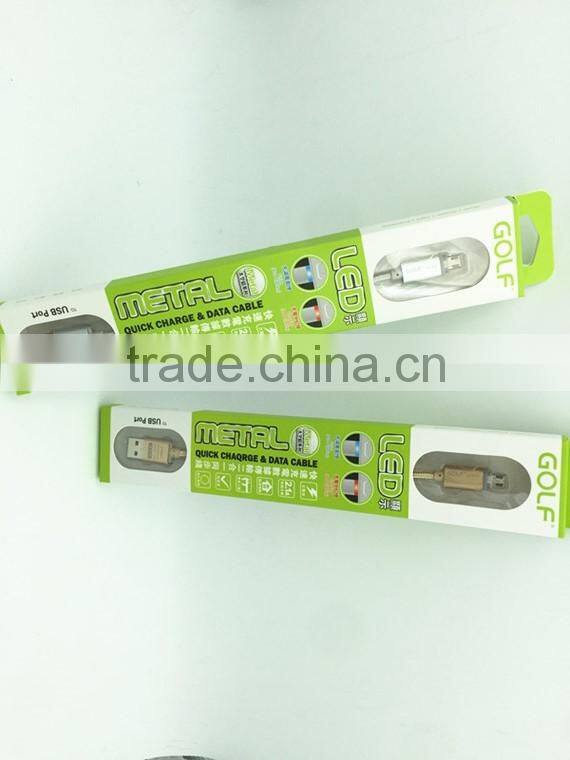 GOLF 1M LED Light Metal nylon weave cable for android mobile phone 2.1A Micro USB Quick charging and data cable