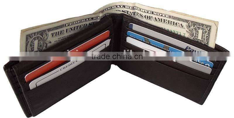 Simple design high quality black genuine leather mens rfid wallet