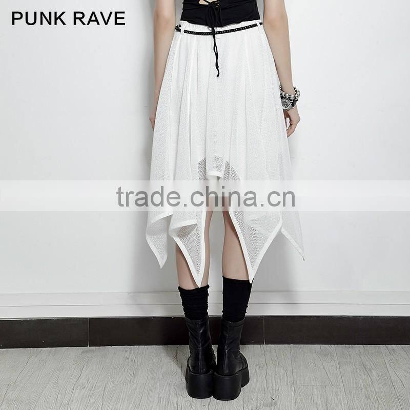 PQ-149 PUNK Women's White Shortl Crochet Bat Irregular Mesh Skirt