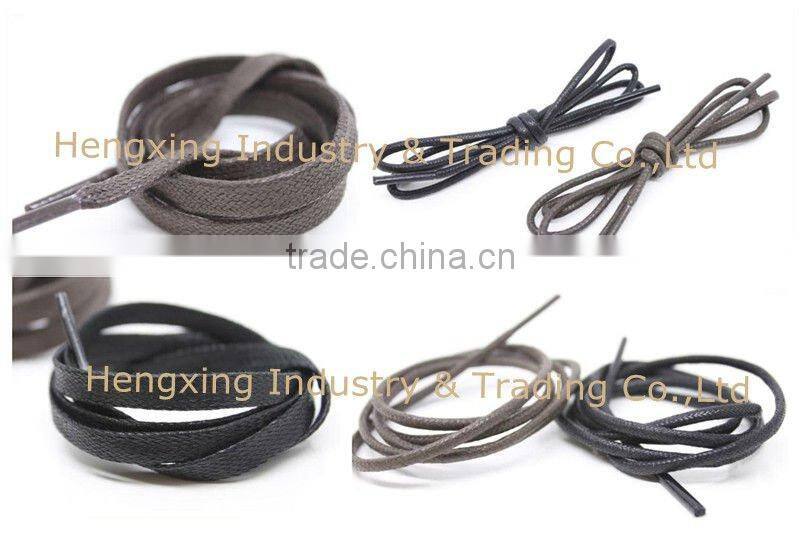 6mm width black cotton waxed shoelace for boots