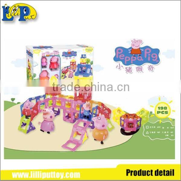 Pink pig cartoon DIY magnetic block toy for fun