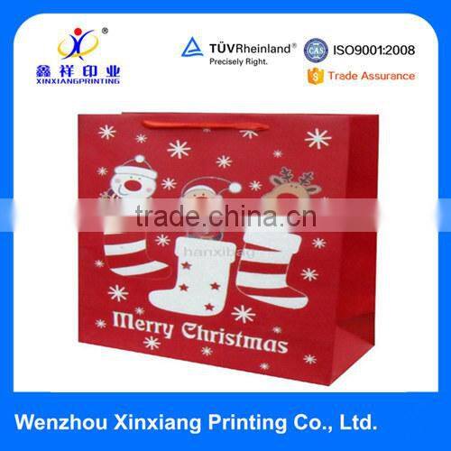 Chirstmas tree design luxury custom christmas paper bag with handle