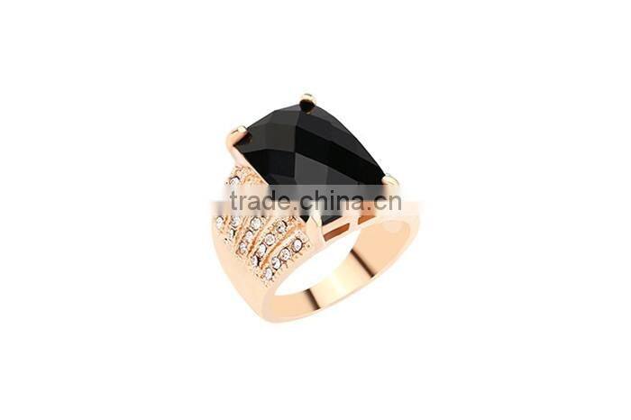 1 dollar items zinc alloy black gemstone single stone gold ring for women