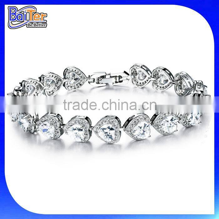 Top Quality 925 Sterling Silver Pave Diamond Heart Tennis Bracelet