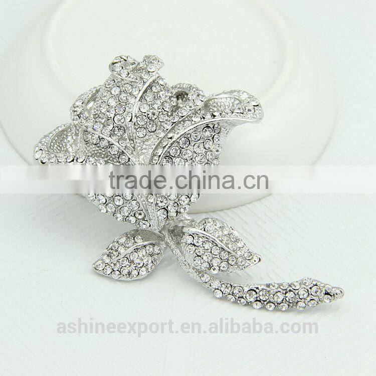 Bridal beautiful honorable Rose flower rhinestone brooch/handmade rhinestone brooch