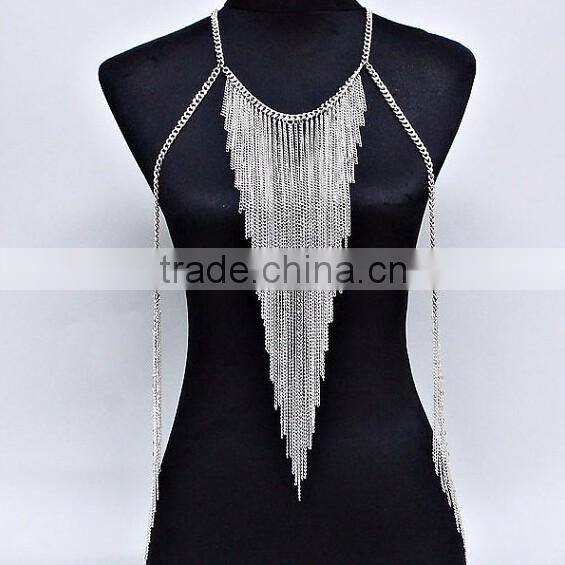 Gold And Silver Plated Long Necklace Fashionable Body Chain Jewelry