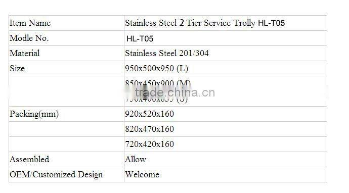 Two ties 80x40x70cm free standing separated assembled kitchen dinner serving trolley cart with wheels