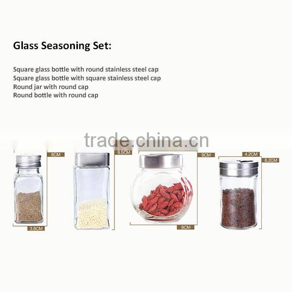 5pcs Clear Glass Spice Shaker With Stainless Steel Shelf