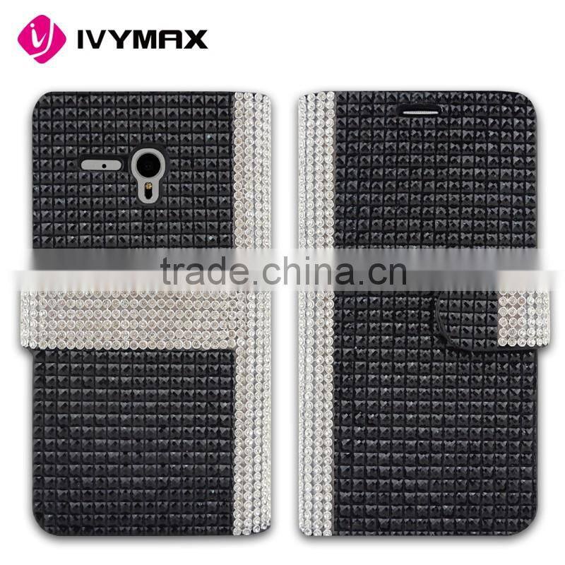 2016 latest new design full body bling diamond leather flip wallet case pouch for alcatel fierce xl