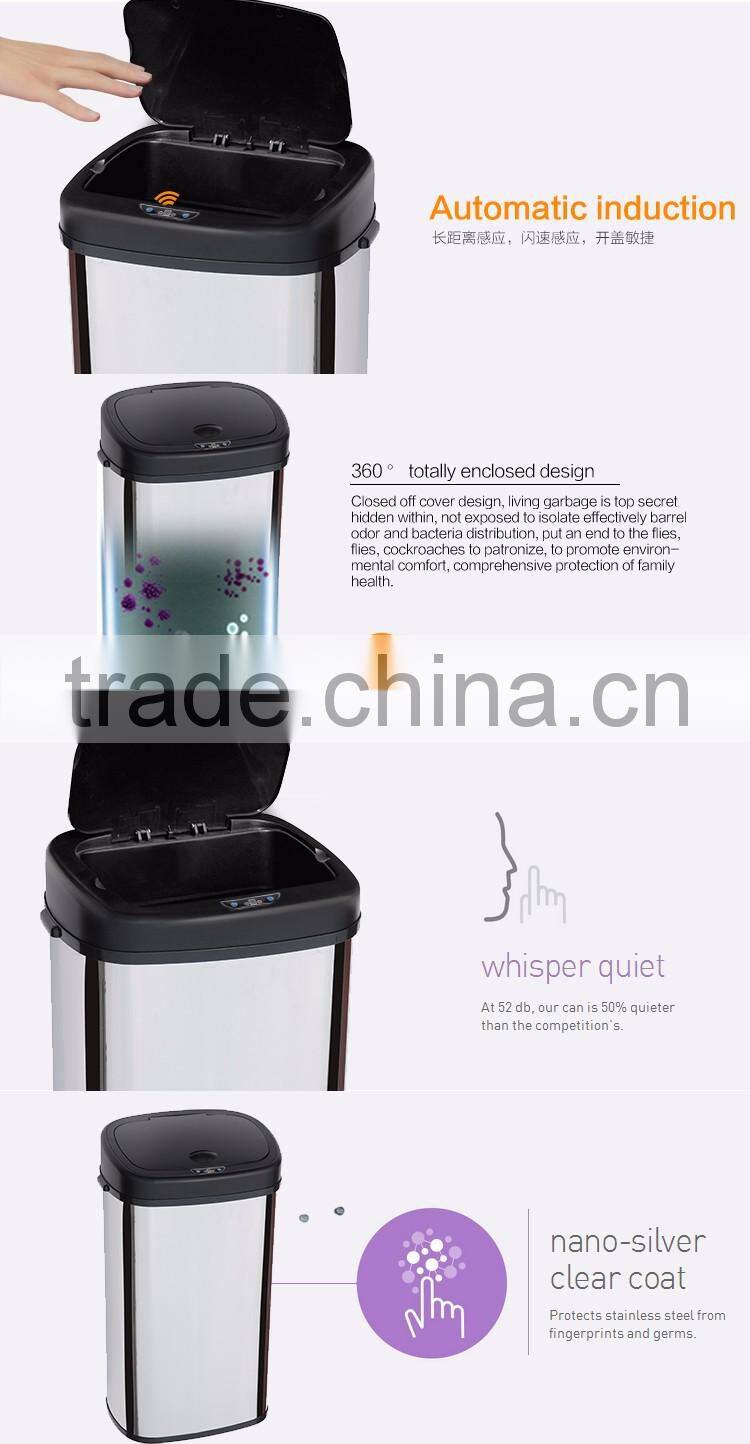 8 10 13 Gallon Infrared Touchless Dustbin Stainless Steel Waste bin indoor garbage can factory SD-007