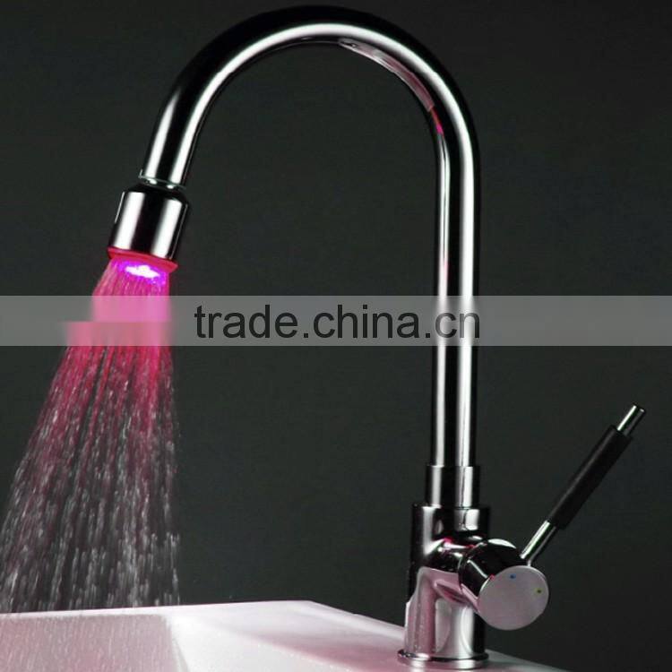 brass temperataure led pull out kitchen faucet