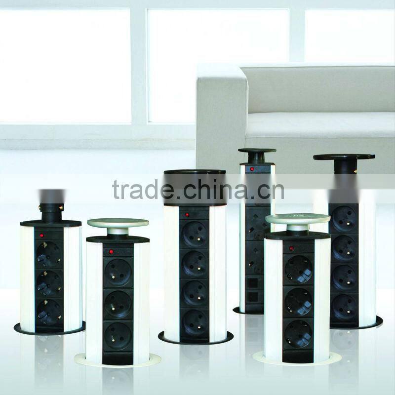 3 ways French pop up desktop socket with 2 RJ45 connectors