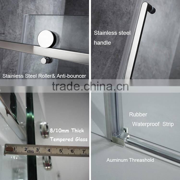 2016 Fashion Bathroom Stainless Steel Adjust Frameless 8mm Tempered Glass Sliding Shower Door
