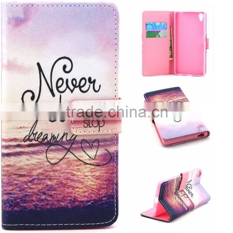 Book Style Color Printing Customed PU Leather Wallet Case For Sony Z5