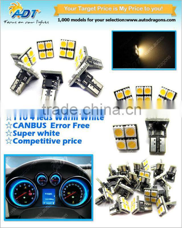 Canbus Error Free Yellow Color 4 SMD T10 168 194 License Plate LED Light Bulbs