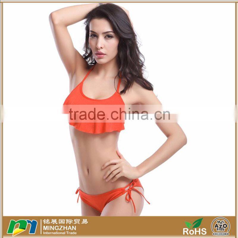 Women's Sexy Halter Ruffles Top Strings Bottom Bikini Sets Swimsuits