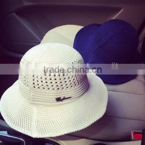 2016 wholesale high quality knitted sun helmet hollow out latest design ladies summer hat fashion