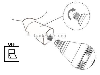 WiFi Fisheye Cloud Smart Bulb 360 degree fisheye lens camera with two-way audio and 128G recording feature